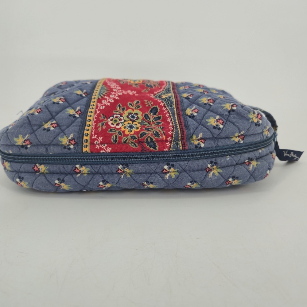 Vera Bradley Provencal Large Cosmetic Bag Blue Red Quilted Cotton Made USA Pouch - Picture 7 of 11
